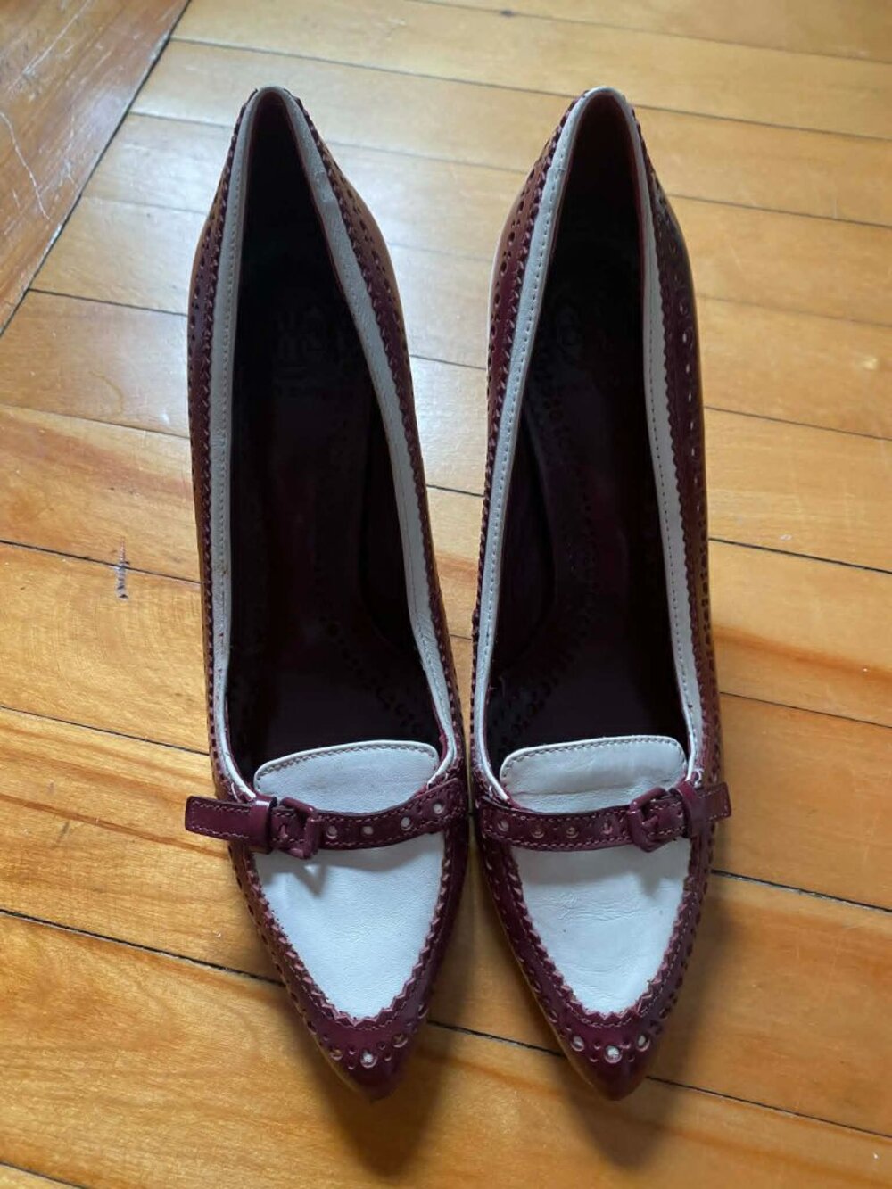 Vintage Tory Burch Spectator Pumps - Merlot & White
